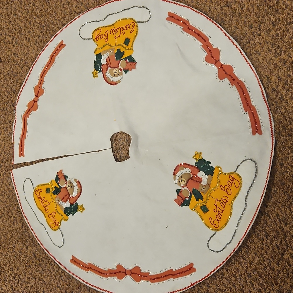 Santa's Bag Christmas Tree Skirt Vintage 43"-44" Diameter